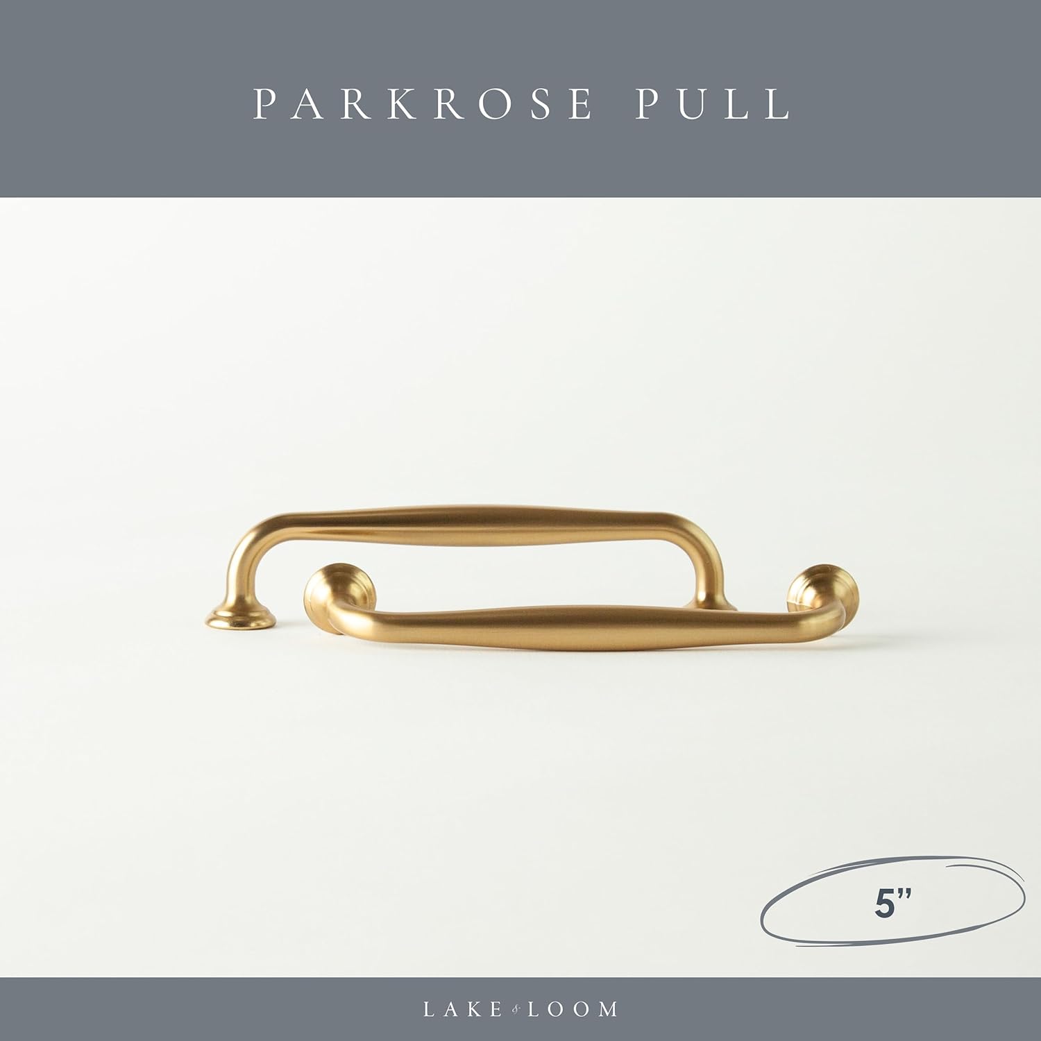 Lake & Loom 4-Pack Parkrose Brushed Brass Cabinet Pulls – 5.3-Inch (128mm) Gold Handles, Solid Zinc Alloy, Kitchen, Bathroom, Dresser Drawers, Furniture Hardware