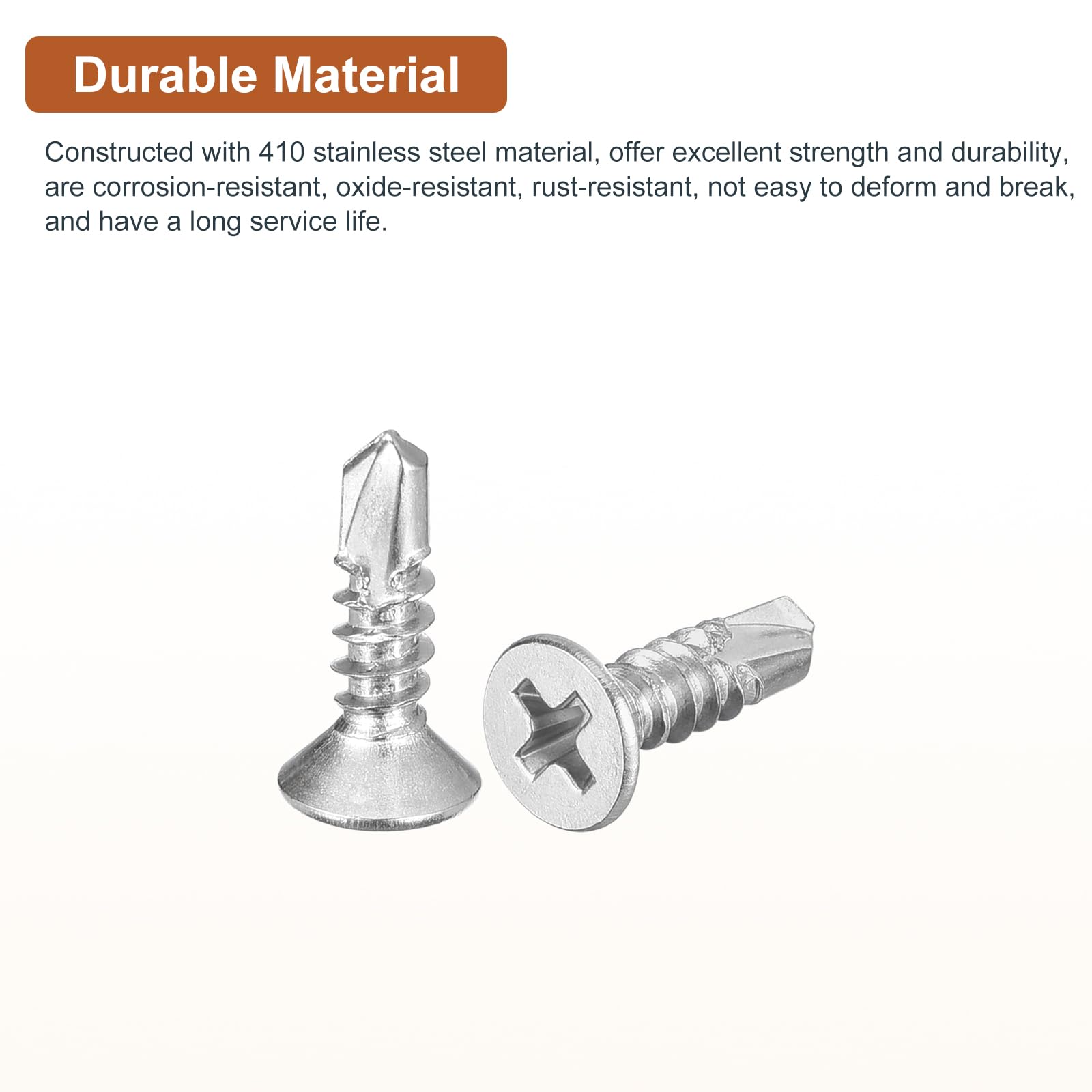 DTGN 100Pcs ST4.2x16mm Self Drilling Screws, 410 Stainless Steel Flat Head Phillips Sheet Metal Screw - Image 3