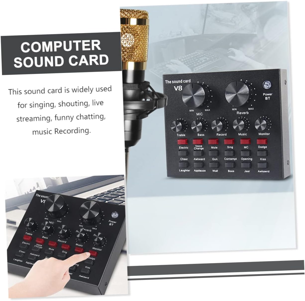 Professional Sound Mixer Board with Voice Changer Sound Effects for Live Streaming Dual Microphone Port for Interactive Broadcasting for Musicians and Content Creators