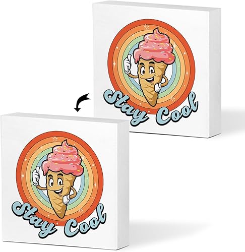 Divertida decoración de verano, letrero de madera con helado de arcoíris, decoración de escritorio de verano, decoraciones de verano para decoración