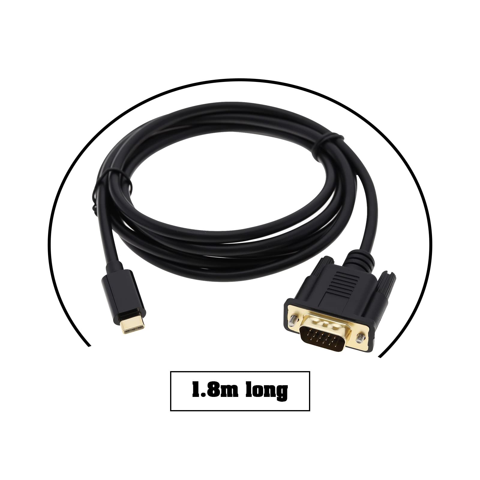 Cavo da USB-C a VGA USB di tipo C a VGA, cavo di prolunga da 1080P per computer, desktop, laptop, monitor, TV, apparecchiature ad alta risoluzione, 6 piedi