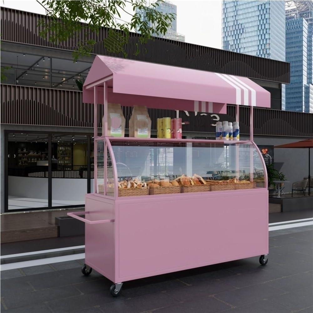 Carrello multifunzione in metallo con r& baldacchino in acrilico, perfetto per bancarelle di venditori, dessert, espositori di fiori nei centri commerciali ed eventi all'aperto, 119,9 cm di lunghezza