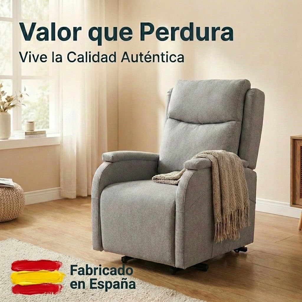 Sillón Levanta Personas Eléctrico | 2 Motores Independientes | Función Reclinable, Elevación de Pies | Desenfundable | Ruedas con Bloqueo | Ergonomía, Máximo Confort | Medidas 108x68x96/163cm (Gris)