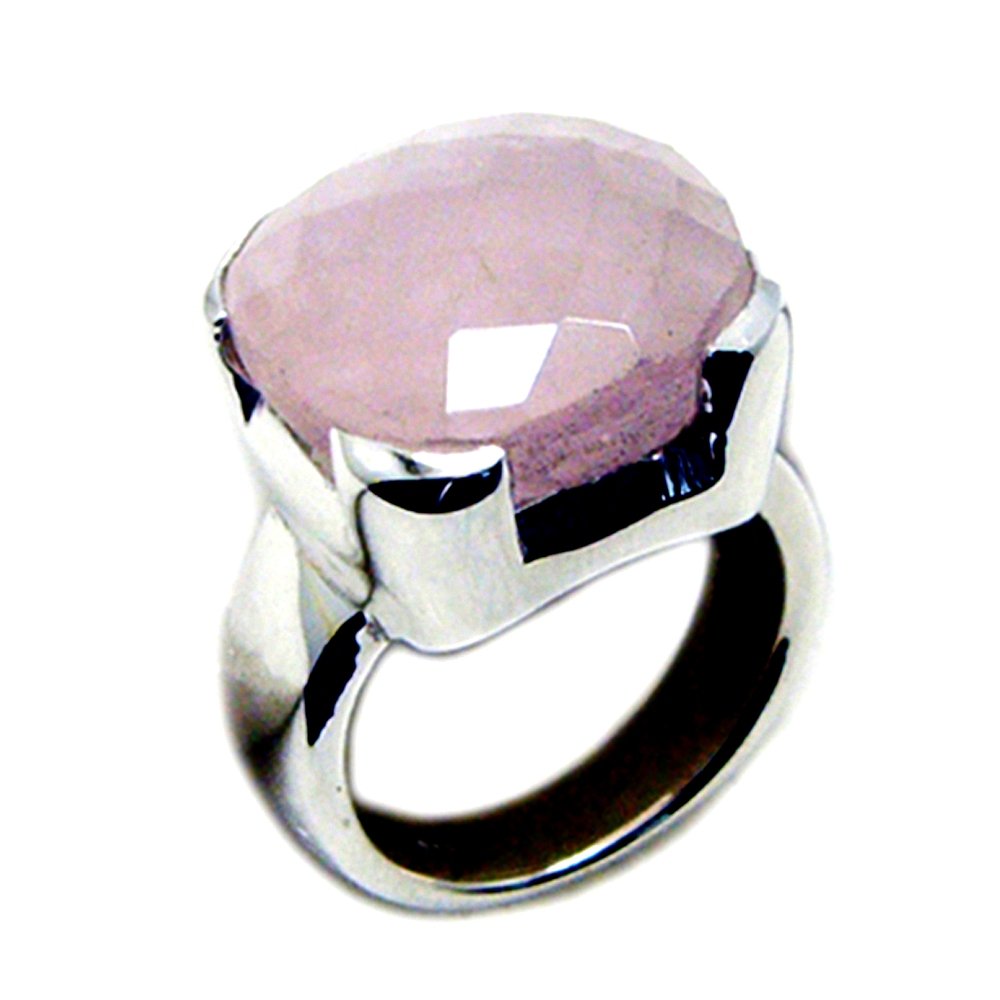 Bague quartz rose naturelle coussin en argent 925 chakra - 7