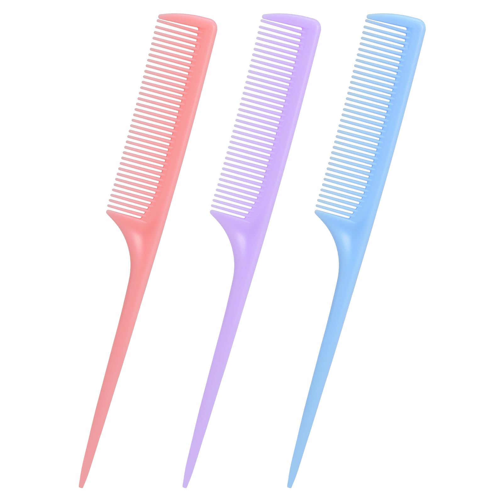 Set di 3 pettini a coda di topo, pettini a denti fini per donne e ragazze, strumenti per la separazione e lo styling dei capelli (rosa, viola, blu)