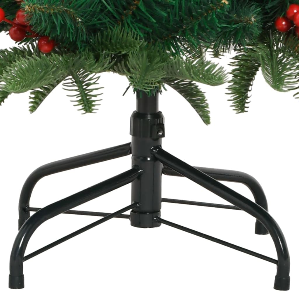 Albero di Natale Artificiale in PVC e PE Pieghevole con Pigne e Bacche, Design Salvaspazio, Christmas Tree, Decorazioni Natalizie, Adatto per Casa e Balcone, Verde, 150 cm