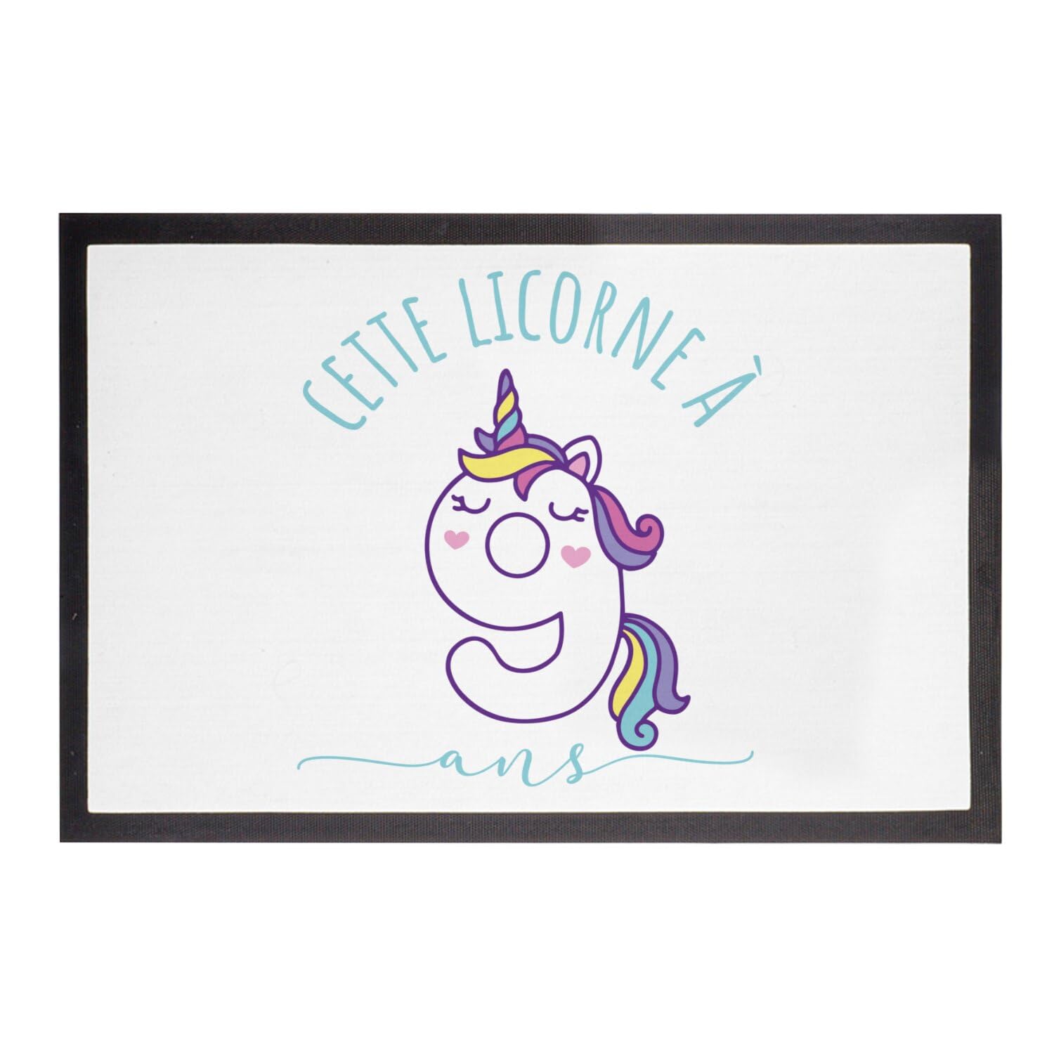 Paillasson Blanc Licorne 9 Ans pour Anniversaire Enfant 60x40cm