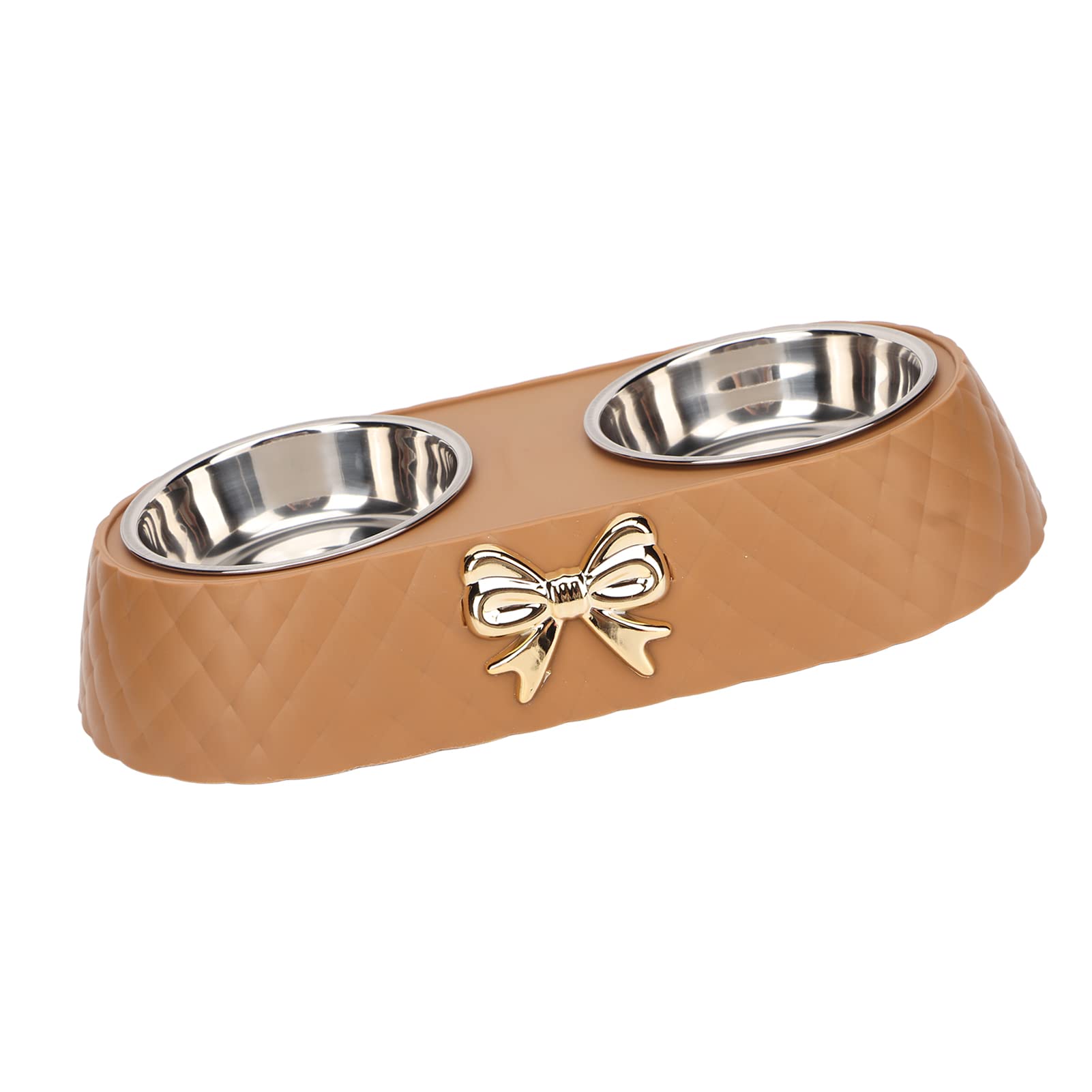 Eminchu Non Slip Stainless Steel Double Pet Food Water Bowls with Bowknot Holder, Removable and Safe Material for Dogs Cats (Brown)