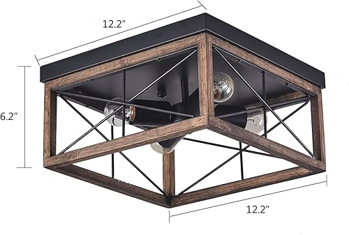 Miniatura 6 de Lámpara de techo rústica de granja, luces de techo vintage, luces de techo industriales de madera para pasillo, entrada, cocina, comedor,