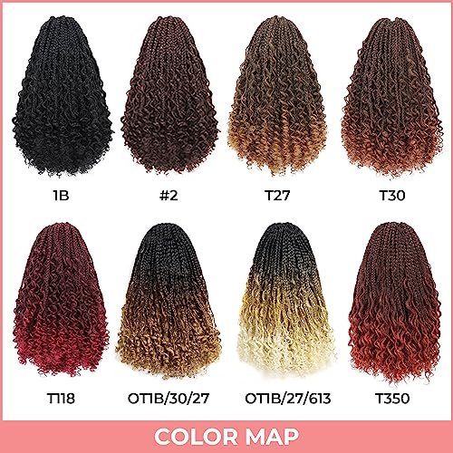 Toyotress Bohemian Box Braids Crochet Hair - 12 Inch 8 Packs Ombre Brown Box Braids Crochet Hair Curly End Crochet Braids, Short Pre-Looped Synthetic Braidsing Hair Extensions (12 Inch, T30-8P) #TOP5
