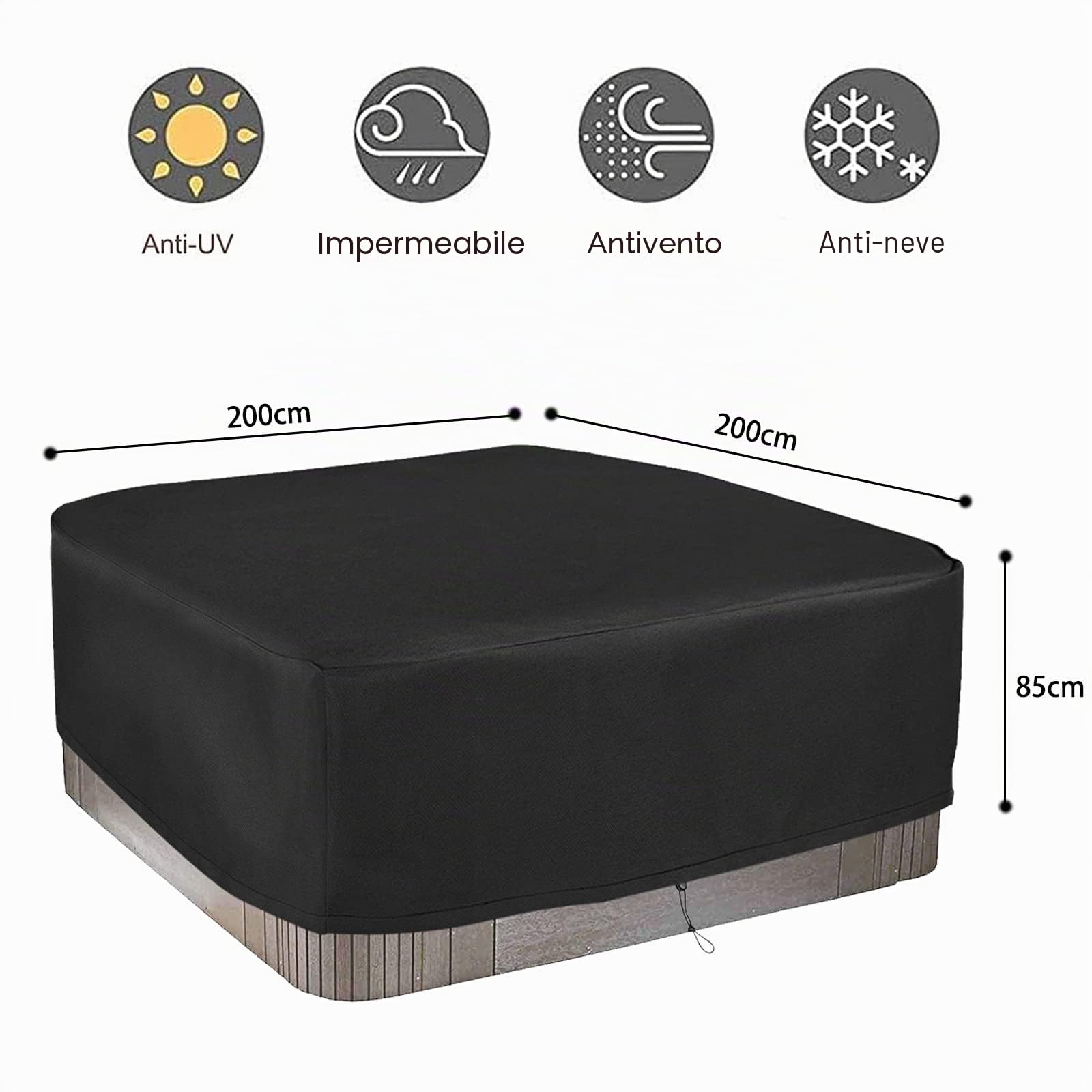 Schleuder Impermeabile Piazza Vasca Idromassaggio Copertura Esterna Spa Covers,Vasca idromassaggio per Interni ed Esterni Whirlpool Spa Hot Tub, Copertura per Piscina (200 * 200 * 85 cm)