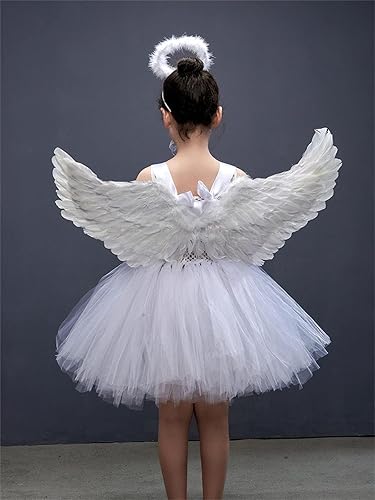 Miniatura 5 de Disfraz de tul de ángel de Halloween para niñas con alas de ángel de plumas, halo y varita mágica