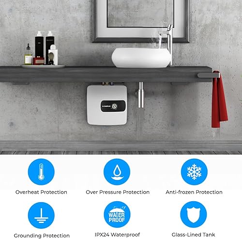Miniatura 2 de CAMPLUX - Calentador eléctrico de agua caliente de 6.5 galones, mini tanque de agua eléctrico, 120 V 1440 W, más fácil de usar con termostato