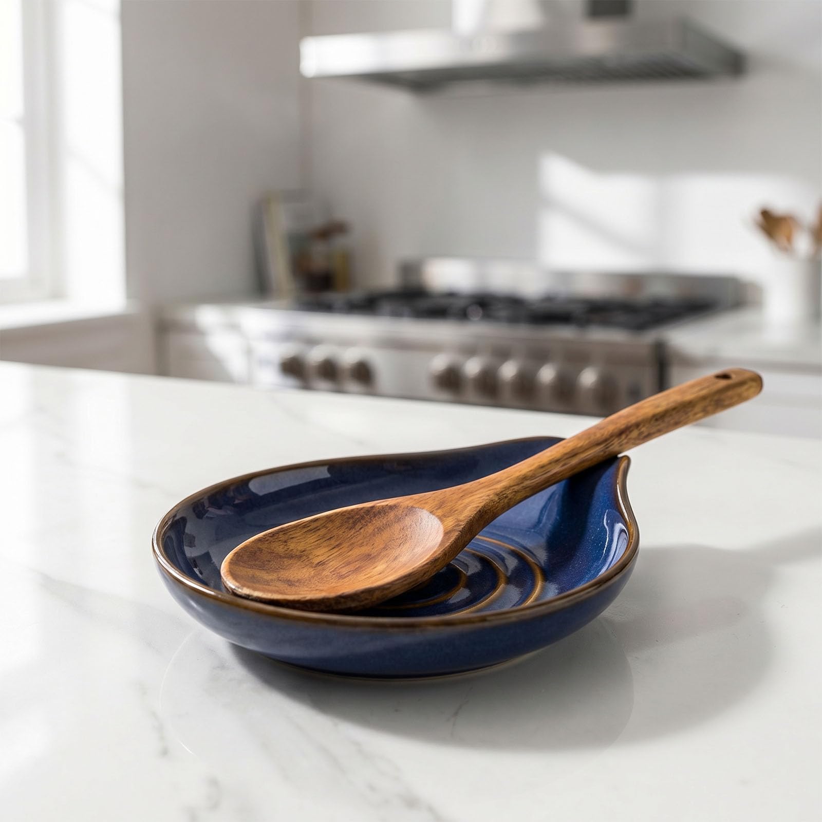 Soporte De Cuchara Para Cocina,Reposa Cucharas De Cerámica,Soporte De Cucharas De Cerámica Con Patrón,Posacucharas Resistente Calor, Puede Colocar Cuchara O Pinzas,Lavavajillas