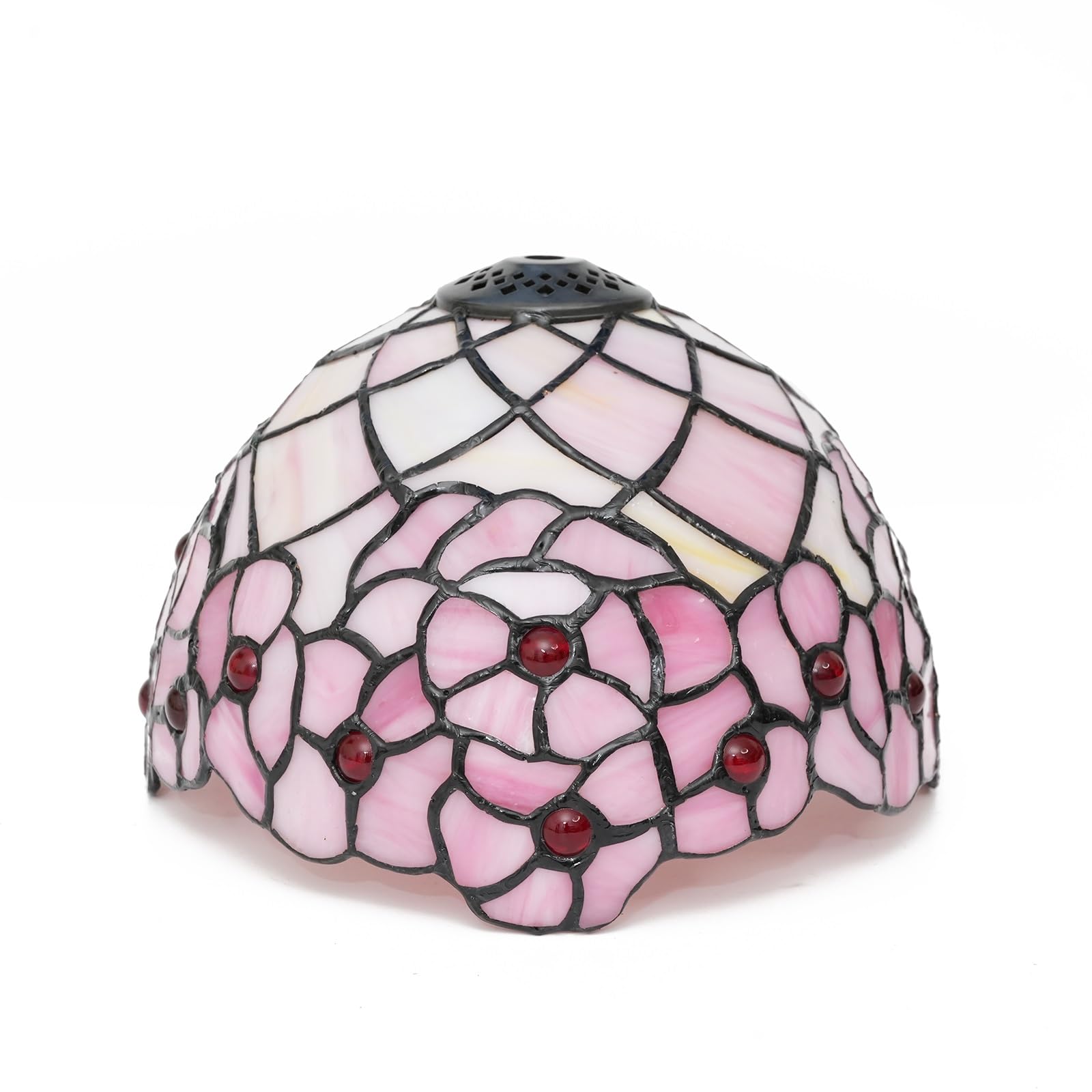 Tiffany Lamp Shade Replacement, 8 Inch Pink Cherry Blossom Stained Glass Light Shade Vintage Handmade Decor Ceiling Light Shade for Table Lamp Pendant Light Wall Lamp