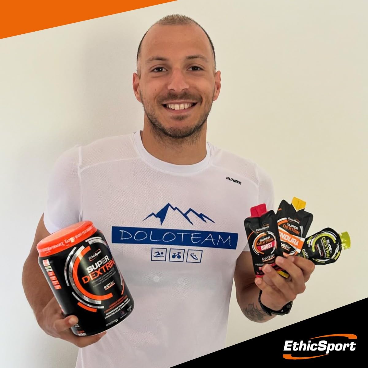 EthicSport - Super Dextrin Gel - Confezione da 45 x 55 ml - Gusto: Arancia - Integratore alimentare energetico a base di carboidrati di nuova generazione a cessione energetica differenziata