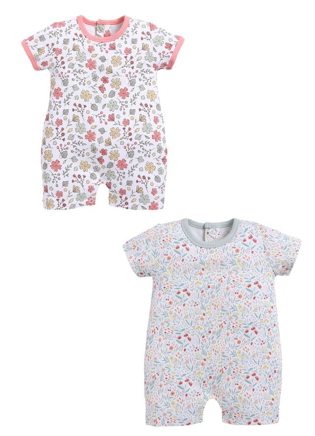 Image of Baby GO Cotton Printed New Born Baby Romper Jumpsuit Bodysuit Pack of 2 | Short Sleeve Sleepsuit | Nightwear | Summer Wear for Infants, Baby Boys and Baby Girls
