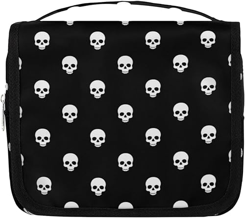 Skulls Art Neceser para mujer, organizador de maquillaje de viaje con gancho para colgar, bolsas de cosméticos de viaje para accesorios de aseo