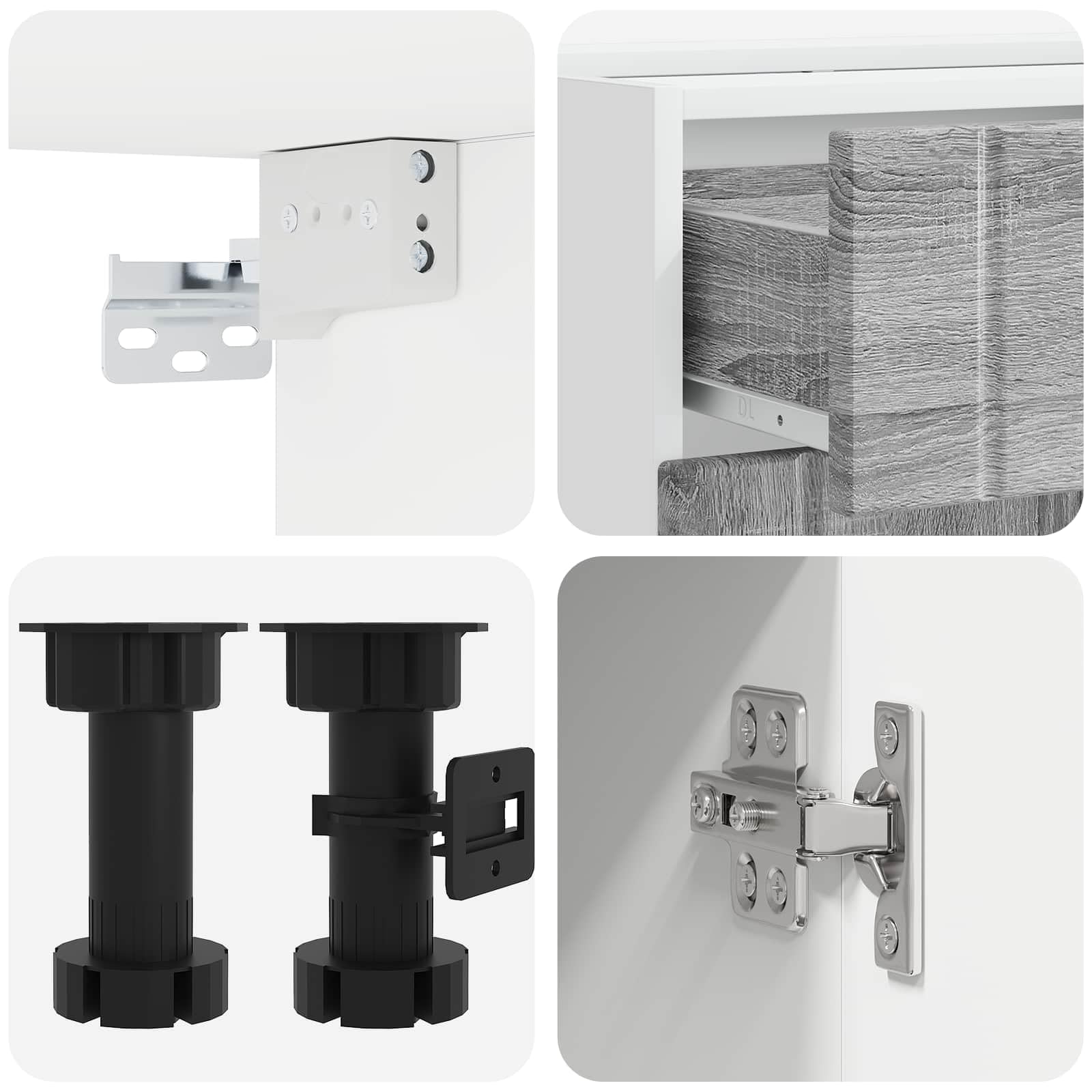 Cucina Lucca 5 pezzi blocco cucina grigio sonoma | Blocco da cucina flessibile per la tua cucina con piedini regolabili e set di armadietti da parete sicuri in legno.