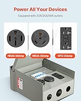 Vista 3 de VEVOR Panel de salida de energía temporal, caja de interruptor eléctrico para RV resistente a la intemperie con receptáculo de 20/30/50 amperios
