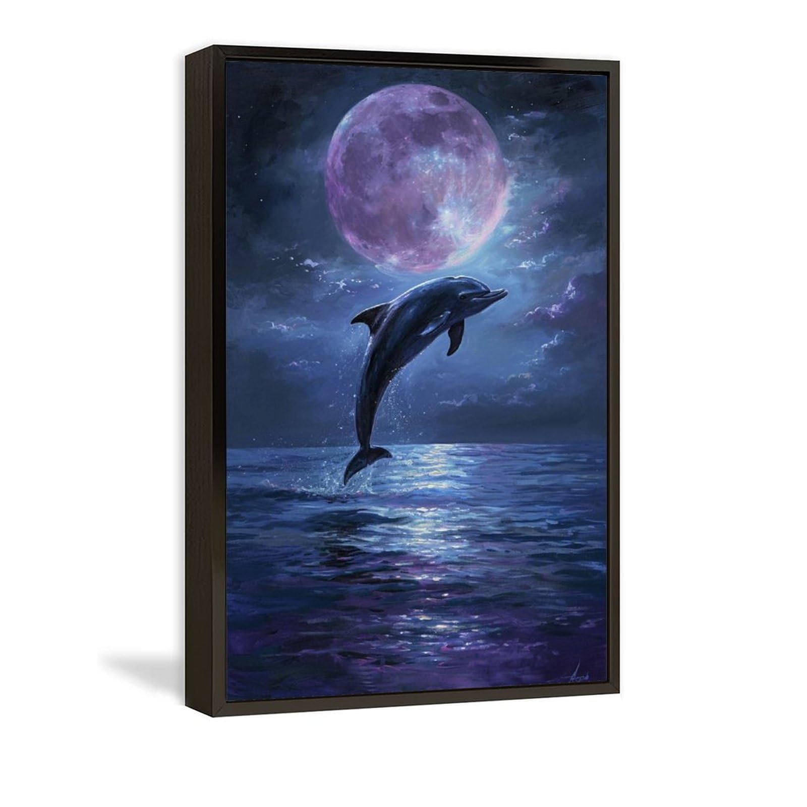 Amazon.co.jp: 絵画 夜の海から飛び出すイルカインテリア 絵画 動物