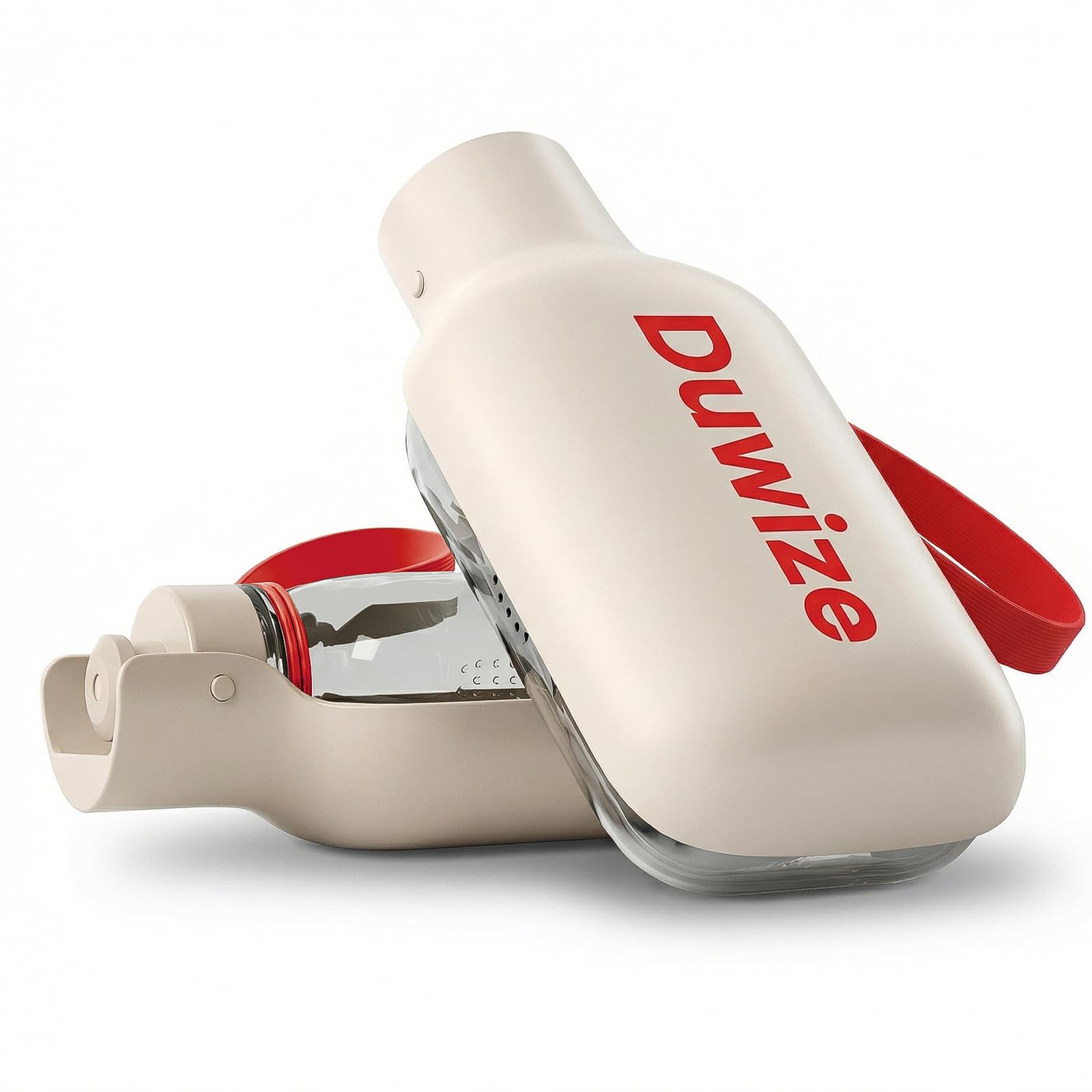 Duwize Portable Dog Water Bottle – 19 oz, Exclusive Latest Large Wide-Mouth Folding Design, Durable Handle Strap, Food-Grade Plastic, Ideal for Walking, Hiking & Outdoor Travel（Light brown）
