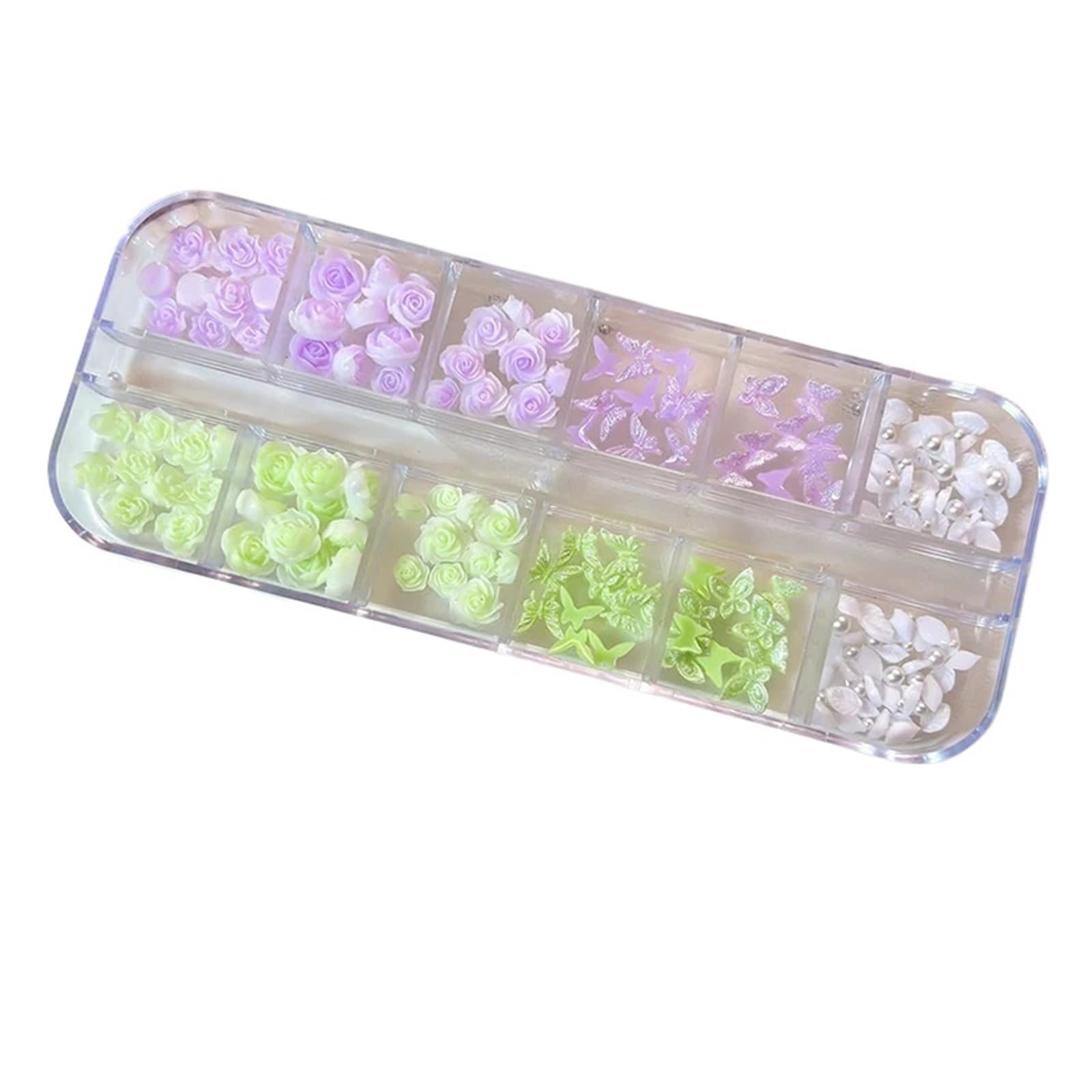 2 Boxes Nail Charms Resin Rose Butterfly Mixed Camellia Pearl Dopamine Spring Summer Art Decorations(12TZ-172)