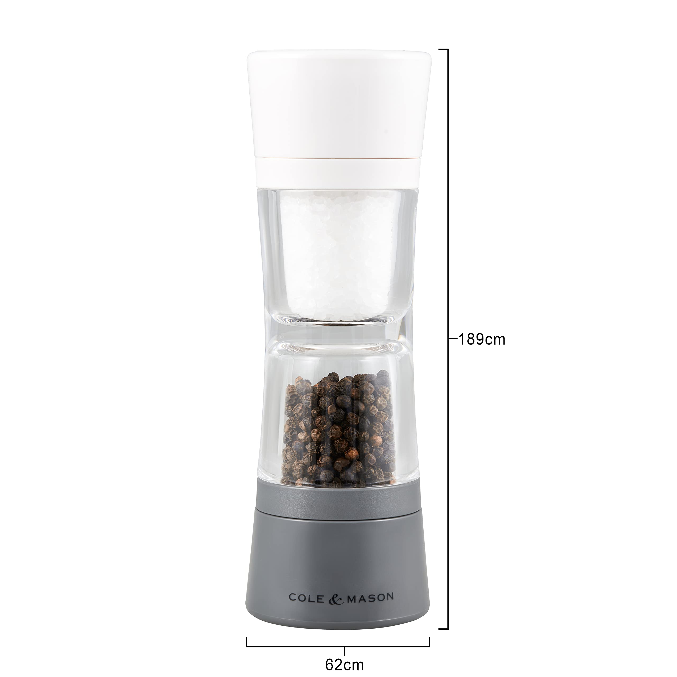 Cole & Mason H308597 Lincoln Macina Combinata Sale e Pepe, Macinatura Regolabile, Acciaio inossidabile, Acrilico, 190mm, Include 1 x Duo-Mulino