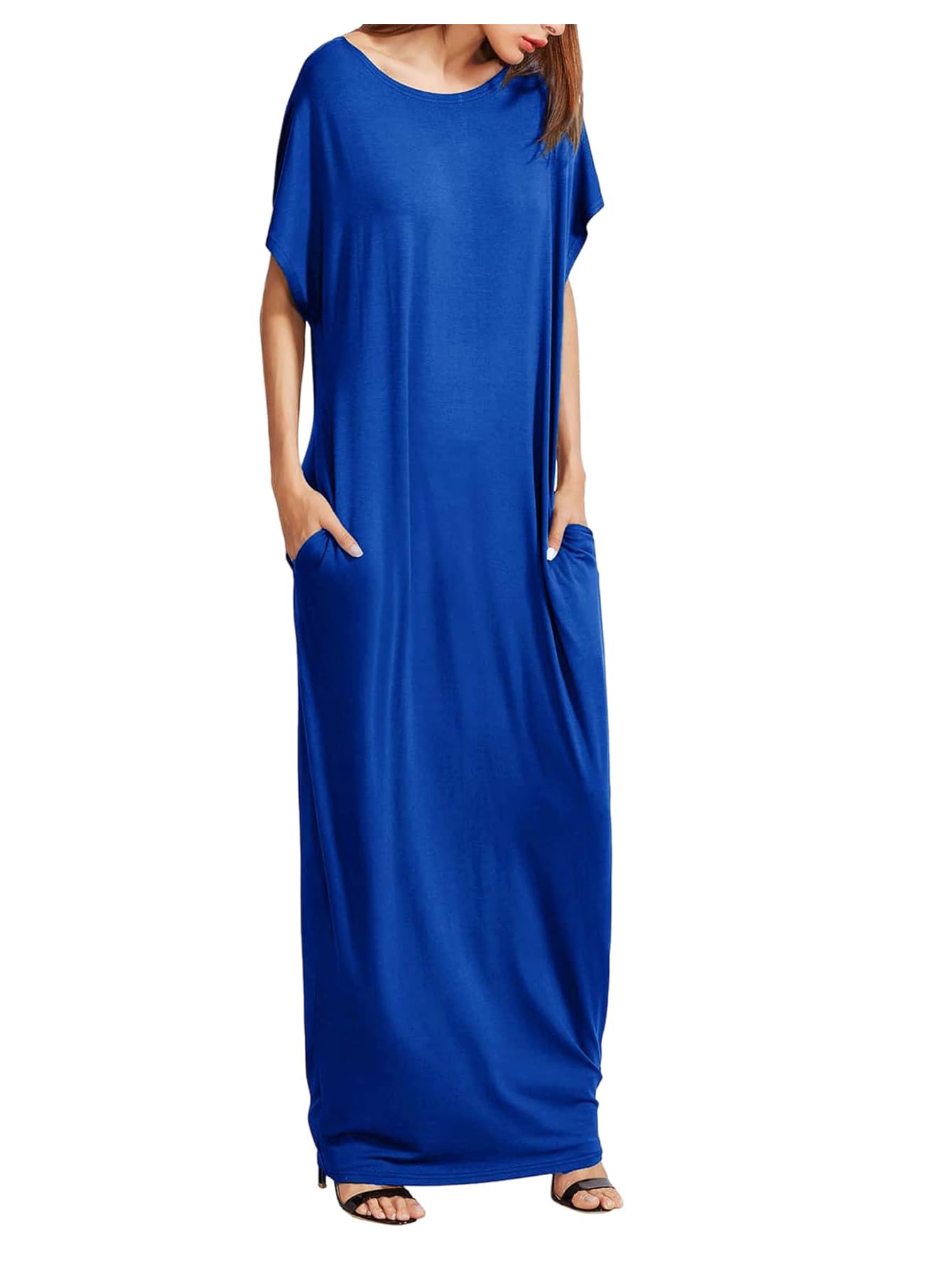 Verdusa Women's Short Sleeve Loose Long Maxi Lounge Dress with Pockets