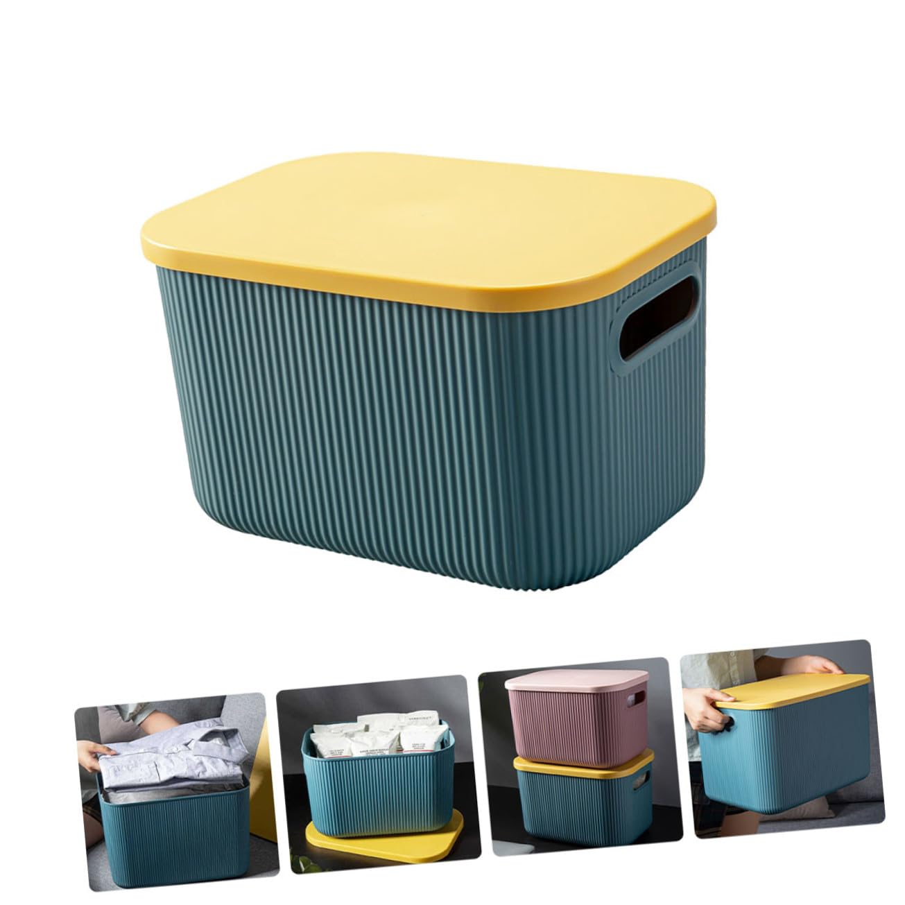 Alipis Contenedor de Almacenamiento Multiusos Pequeño 26.5x18.7x16.2 Cm de Plástico Azul con Tapa para Oficina y Hogar Caja Organizadora para Guardar Artículos Diversos