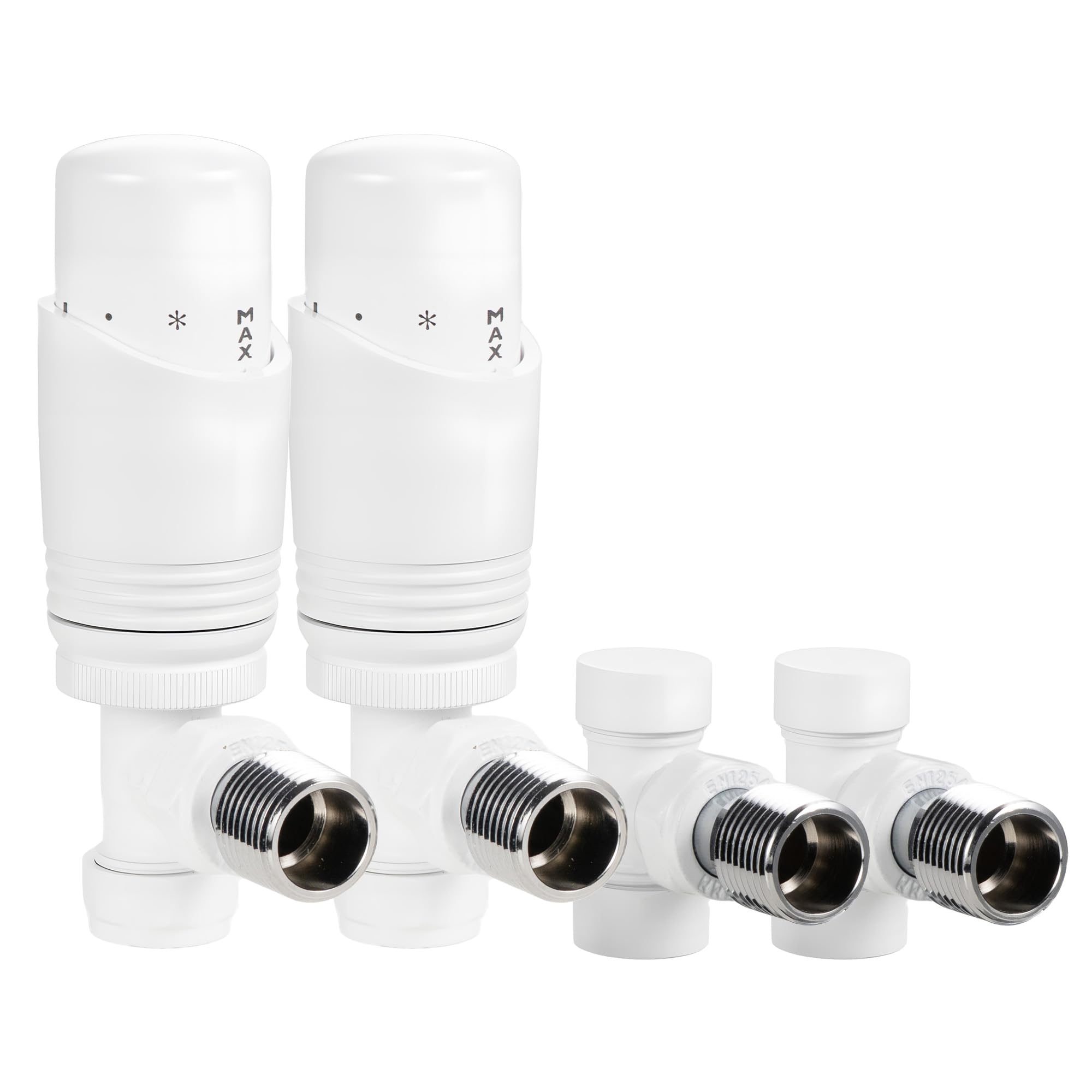 VANCOCO 2 Pack Glossy White Thermostatic Radiator Valve 1/2"ร15mm Angled with Lockshield, Thermostat TRV Set, H62 Brass, Energy Saving