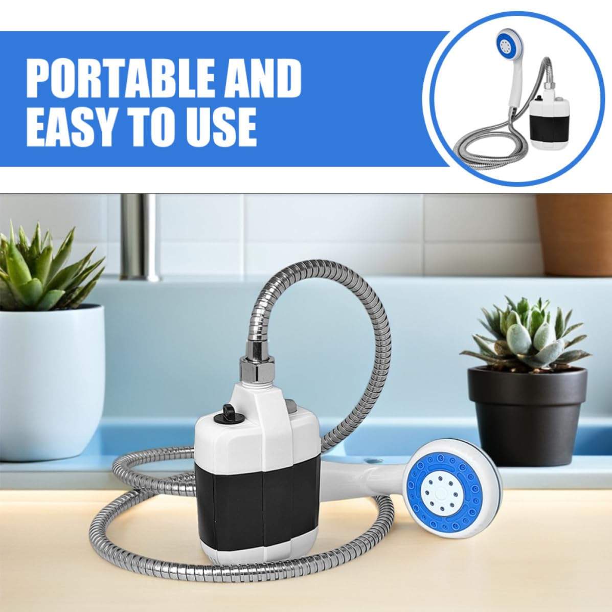 YARNOW Doccia da Campeggio Portatile USB Ricaricabile, Sprayer | Ugello Multifunzione, Design Compatto, Metallo, Uso Domestico e Indoor