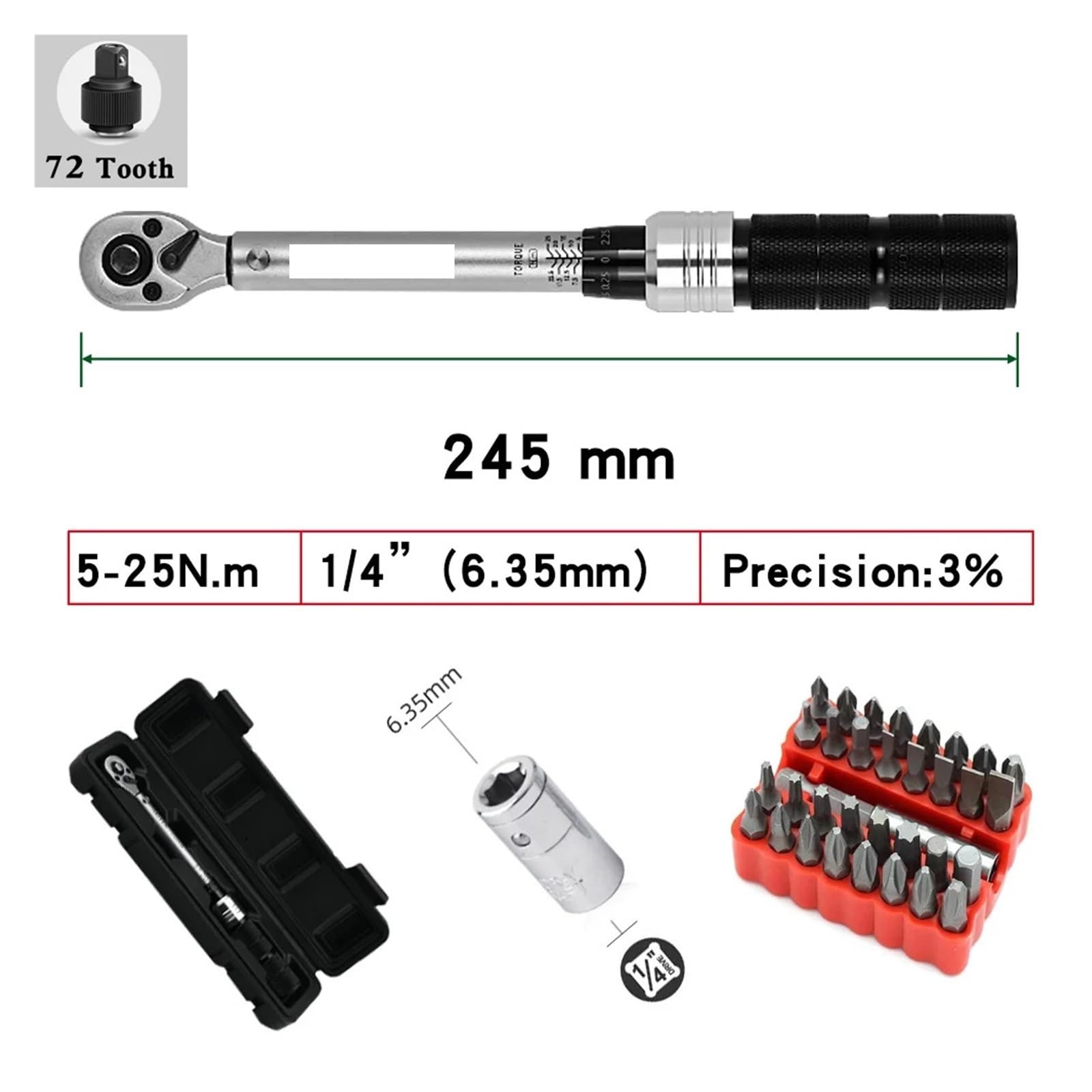 Torx zestaw wkrętaków z 72 zębami, dwukierunkowa grzechotka, klucz 1/4, narzędzie ręczne, inżynieria precyzyjna, do samodzielnego wykonania i profesjonalnego użytku