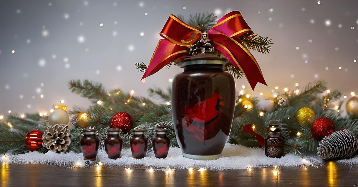 Red Cardinal Urn for Ashes Adult Male | Urn for Human Ashes Adult Female | Red urn Human Ashes Adult Male | Cremation urn (5, 1 Large + 4 Small)