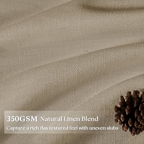 Image of Light Brown Pinch Pleated Semi Sheer Linen Rustic Curtains 96 Inch Long | Farmhouse Cottage, Light Filtering Privacy, Living Room Bedroom Dining Room, Burlap Textured, Hook Rings Memory Shape, Camel