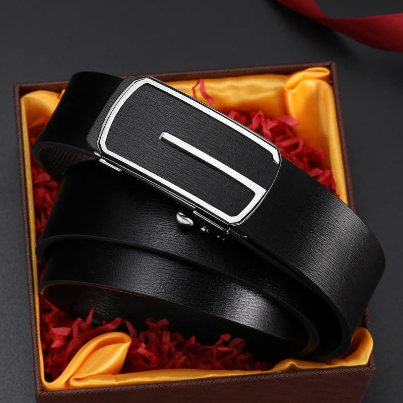JSEIAJB Men's Leather Belt With Toothless Automatic Buckle Cowhide Belt2