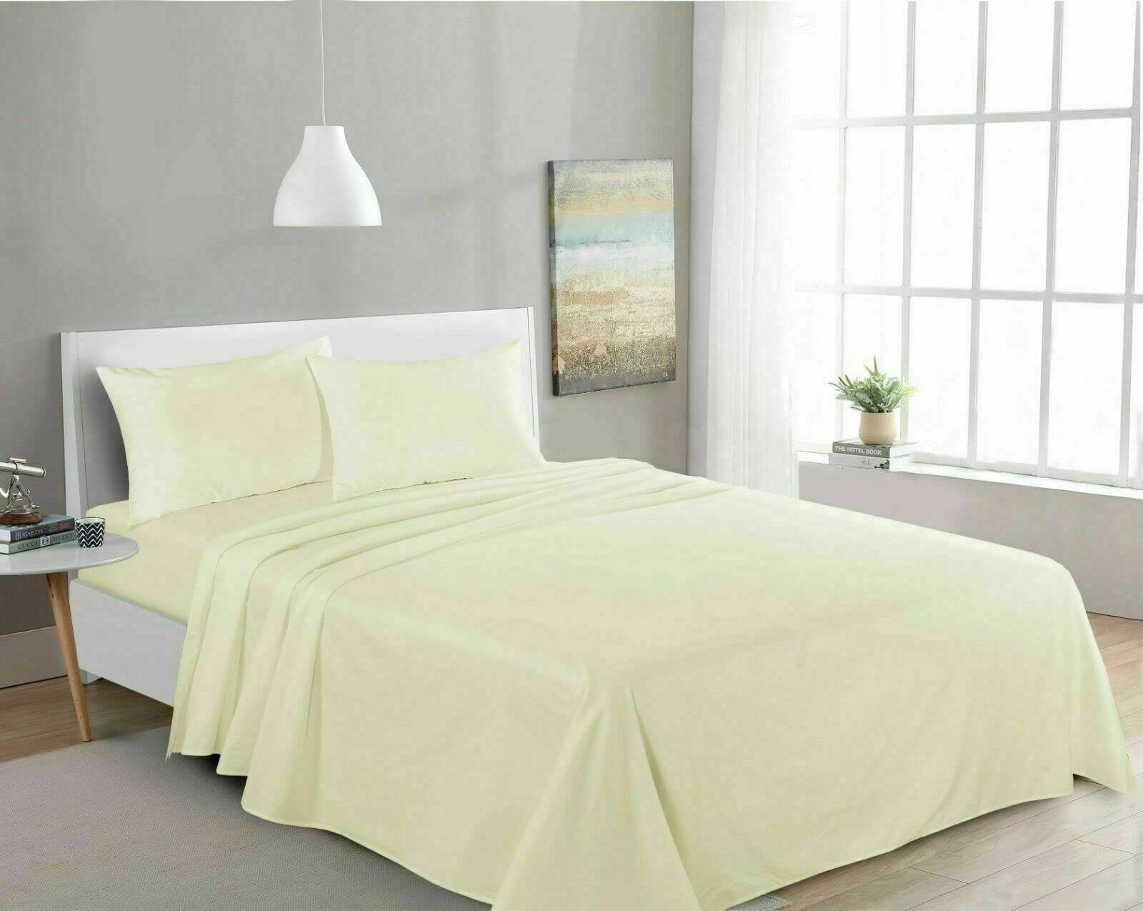 Top Linen (NW) Ltd 300 Threads Double Flat Bed Sheet - 100% Egyptian Supersoft Cotton - Bed sheet for luxury hotels - Cream 300 Threads Double Flat Sheet, Size (230X255)