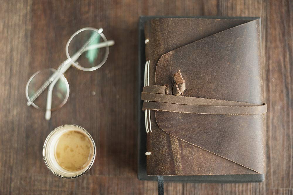 PRASTARA - Cuaderno de diario de cuero hecho a mano para hombres y mujeres, diario de viaje de papel sin forro, con bonito marcador y minicher diario.
