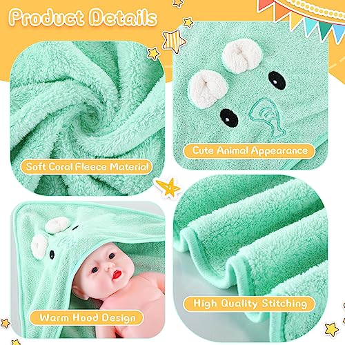 Image of Preboun 4 Pcs Baby Bath Towel 31.5 x 31.5 Inch Coral Fleece Baby Hooded Towel Absorbent Soft Babys Towels for Newborn Cartoon Animal Hooded Bath Blanket for Kids Newborn Shower(Classic Color,Style A)