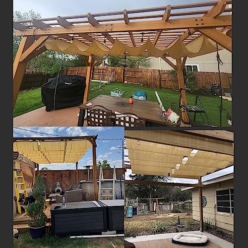 Voile d'ombrage rétractable beige pour pergola et protection de patio - 8