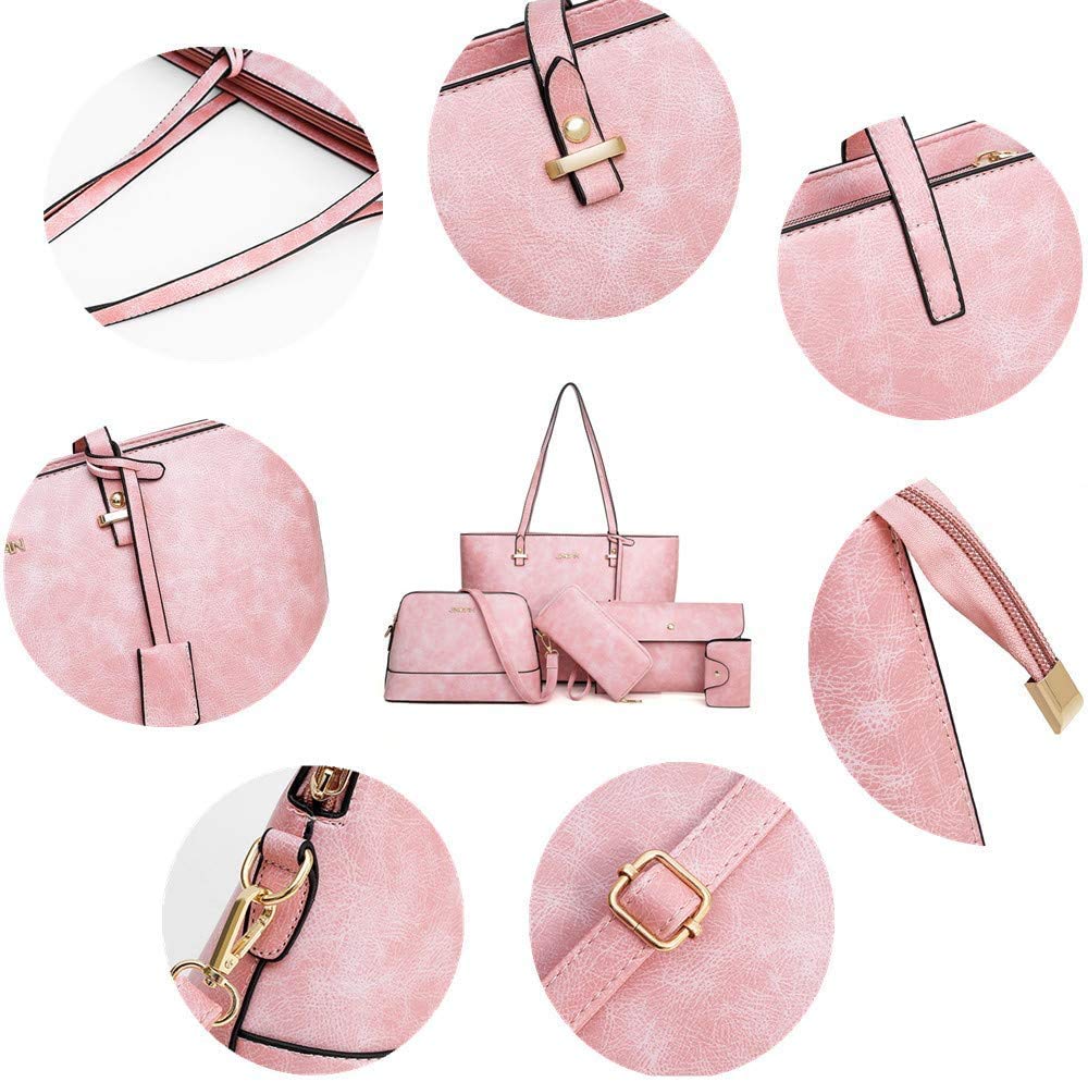 Juego de 5 bolsos de mano de piel sintética para mujer, color Rosa, talla Talla única