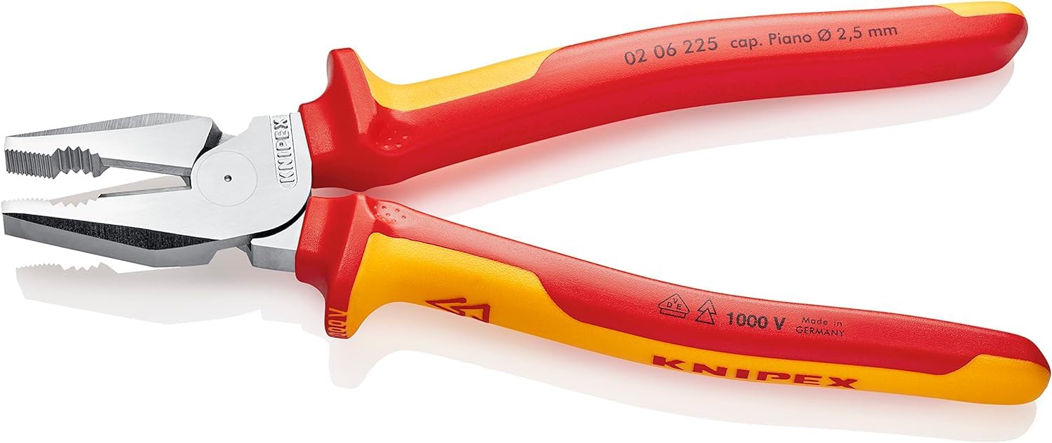 KNIPEX Pinza universale tipo forte cromata isolati con manici rivestiti in materiale bicomponente, collaudati VDE 225 mm, 02 06 225