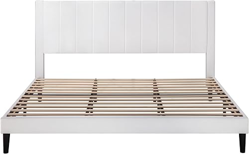 Miniatura 8 de SHA CERLIN Marco de cama King con plataforma tapizada de terciopelo con cabecero, soporte de listones de madera resistente, base de colchón, no