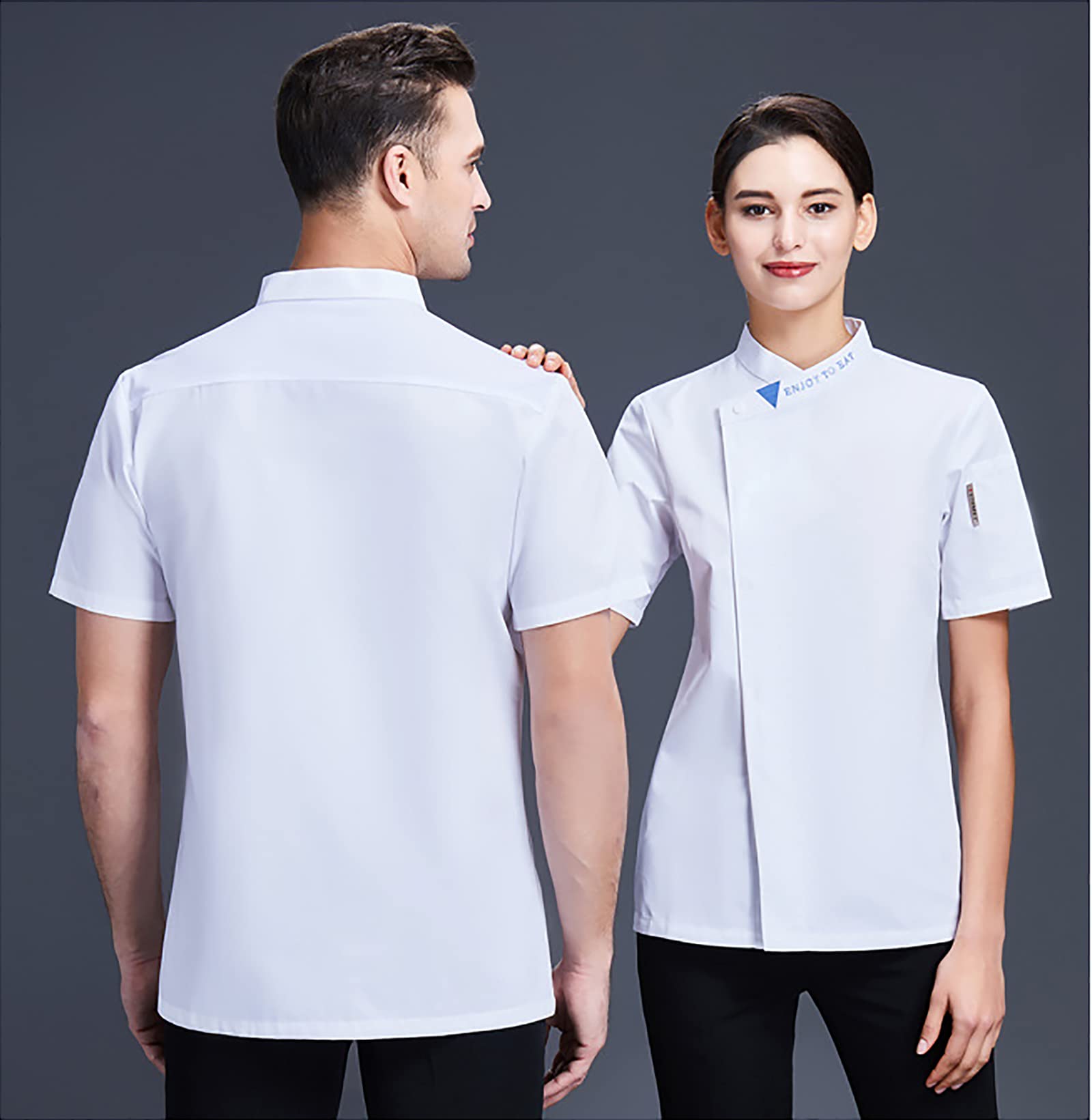 Chaqueta De Chef, Unisex, Chaqueta De Chef Transpirable Camisa De Chef Abrigo De Camarero De Manga Corta Uniformes De Chef De Gastronomía Ropa De Chef Para Restaurante Occidental Panadería,Blanco,XX