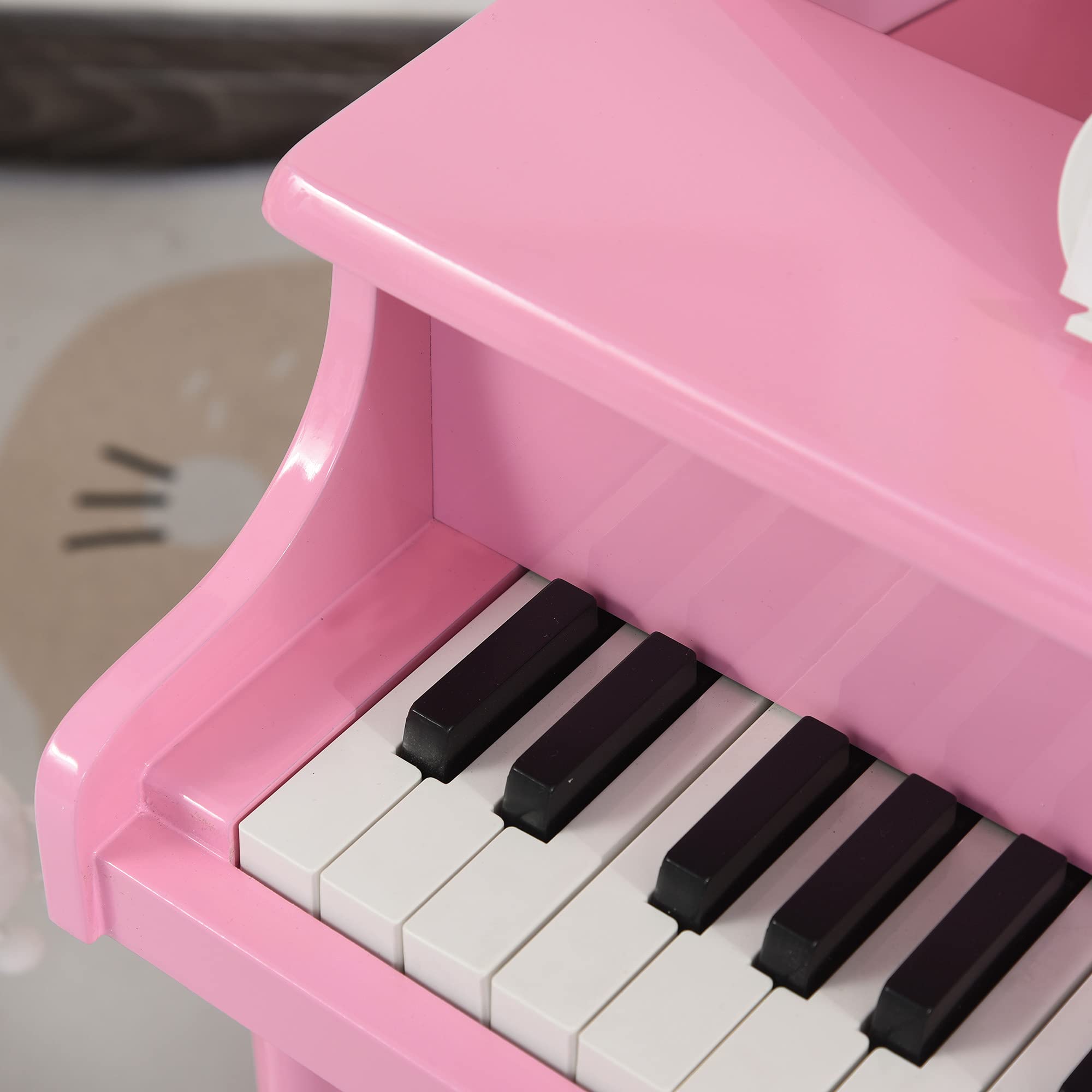 HOMCOM Piano mit Schwanzstück für Kinder, aus Holz, 30 Tasten, Hocker, MDF, Rosa | Klaviertastatur für Kinder, Musikinstrument