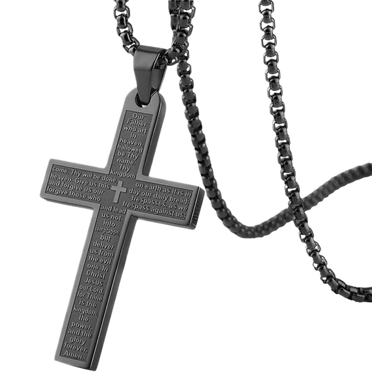 Cross Necklace Pendant Car Mirror Hanging Accessories, Stainless Steel Cross Car Rear View Charm with Bible Verse for Car, Truck, Home, Hanging Cross Car Ornament for Men Women (Black)