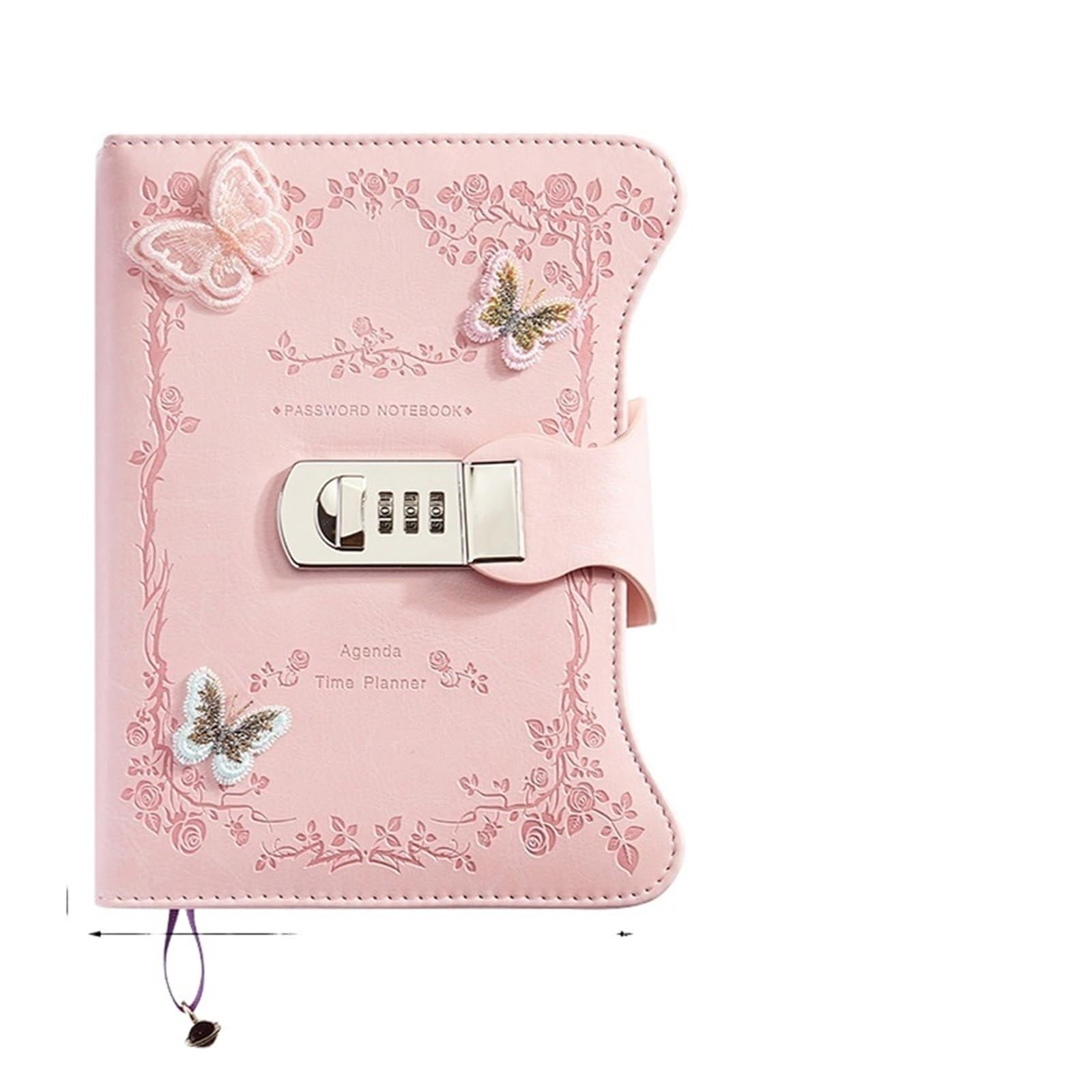 Tagebuch Mit Schloss Literarisches Mädchen-Herz-Schmetterlings-Passwortsperr-Notizbuch for Mädchen, geheimes Tagebuch mit Anhänger, PU, ​​exquisites Studenten-Notizblock-Bürobuch(Pink-Rose Garden)