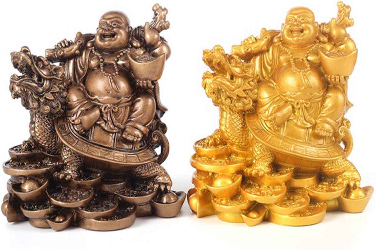 statuetka Buddy, Krzesło Feng Shui Śmiejący się Budda i Smok, Mosiężny Bóg Bogactwa. Wystrój(Bronze,Small)
