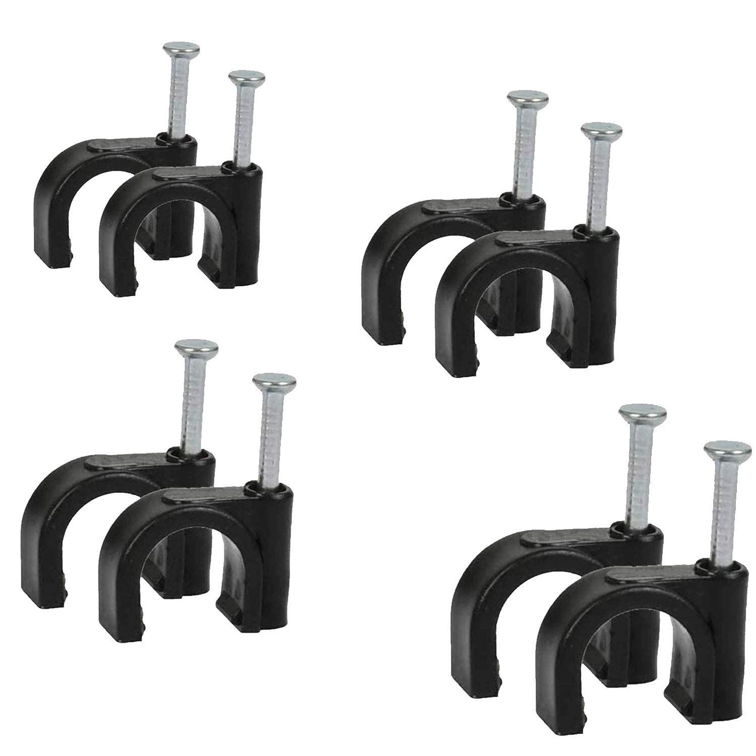 Circle Wire Clips 100pcs Electrical Wire Cord Clamps Cable Wire Management with Steel Nail Cable Wholesales for Car Office and Home (7MM, Black)