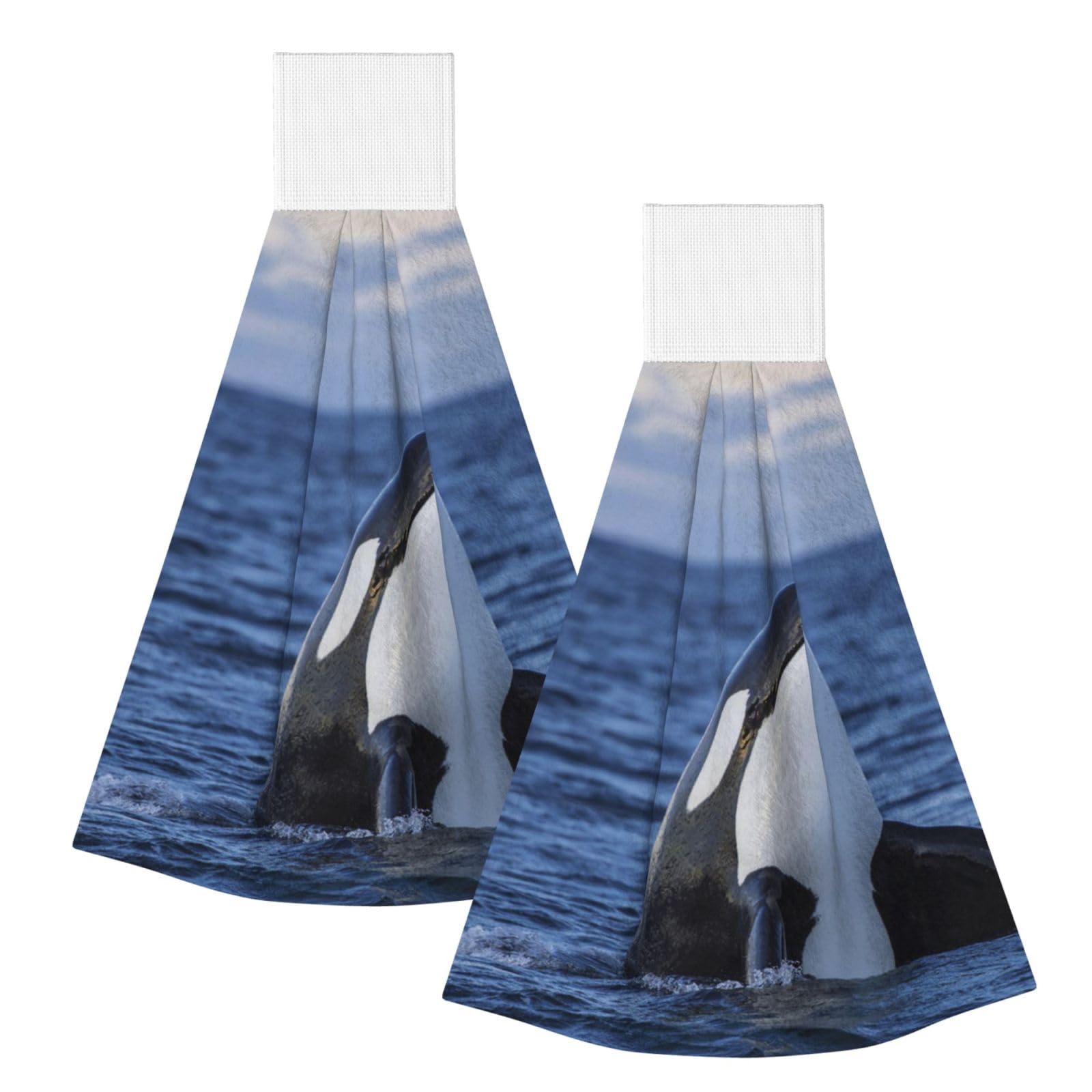 DOPKLNA Killer Whales Orca, 2 Pcs Hanging Coral Fiber Hand Towels for Bathroom, Absorbent Kitchen Towels
